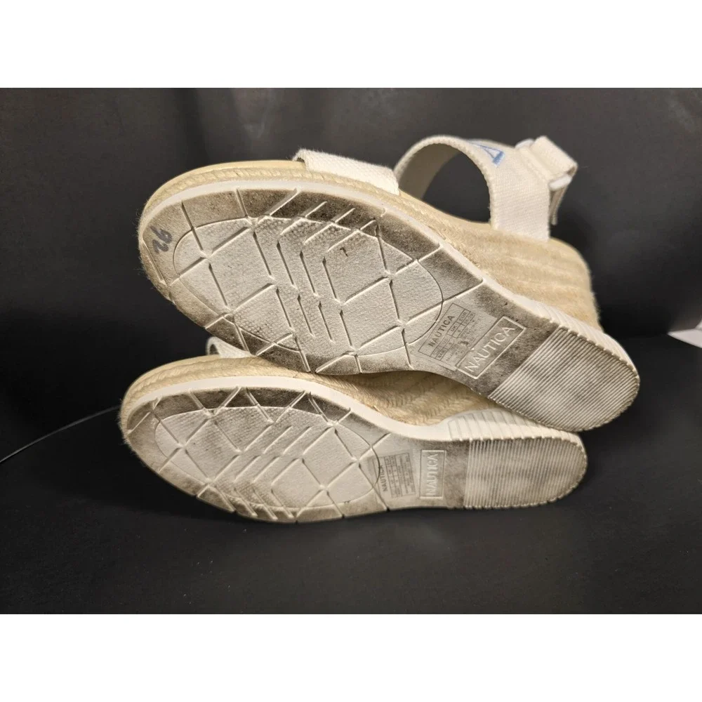 Nautica Shoes Sandals Espadrilles Open‎ Toe Wedge Logo White Strap Women's 8